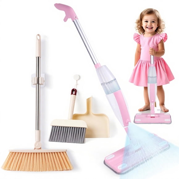 Set de limpieza para niños pequeños Lullulii con escoba, color rosa