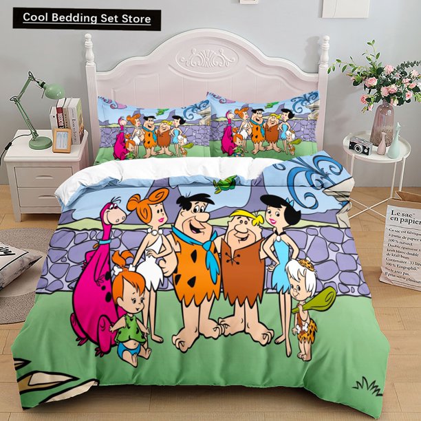 v2606 Bed Sheets Anime The Flintstone Duvet Cover Set King Queen Double Full Twin Single Size Bed Linen Bedroom Duvet cover Sets Home Textiles 3-Piece Bedding Set (1 Duvet Cover + 2 Pillow Shams) Bed
