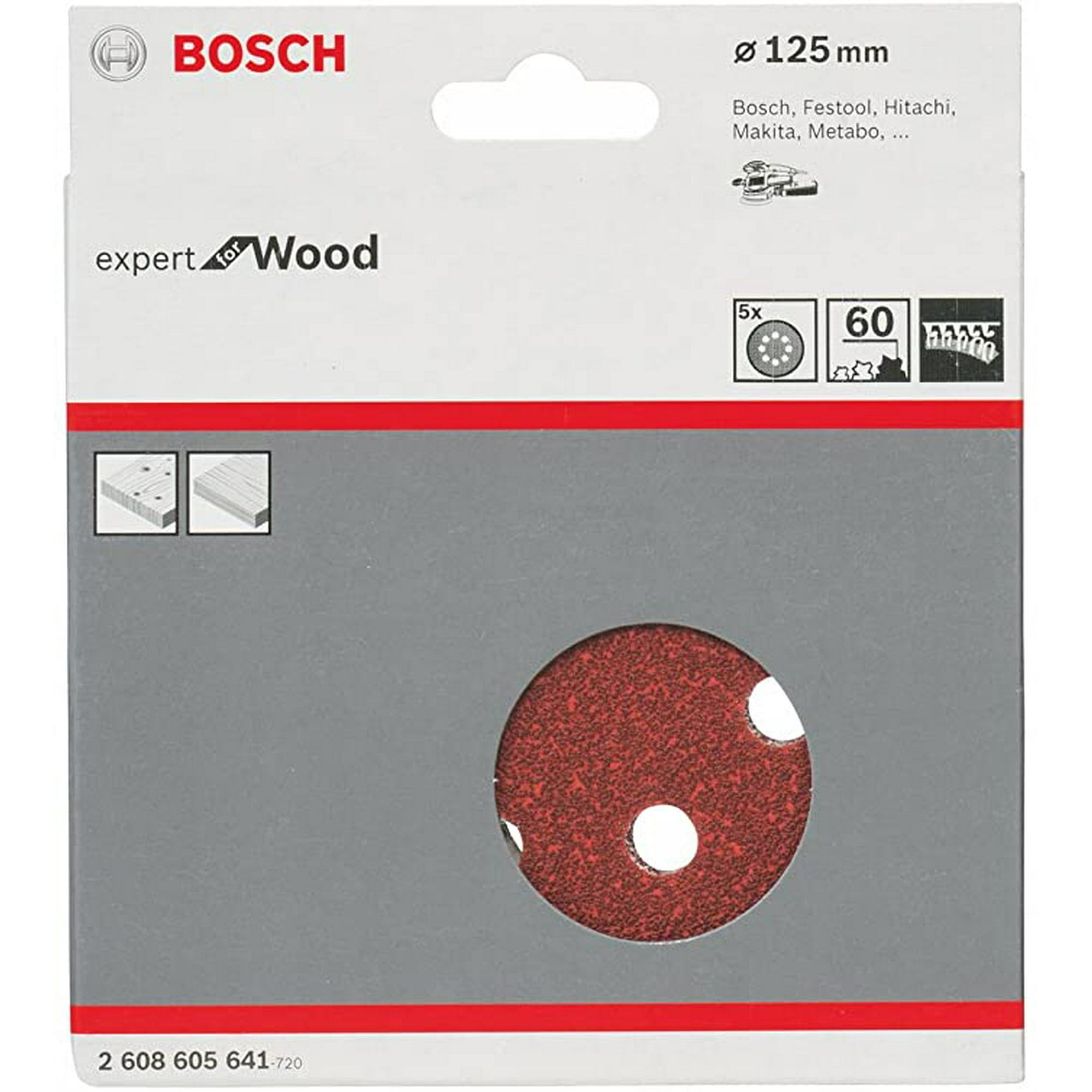 Bosch - Pack Discos Lija Velcro (5u) 125mm (5'') Grano 60