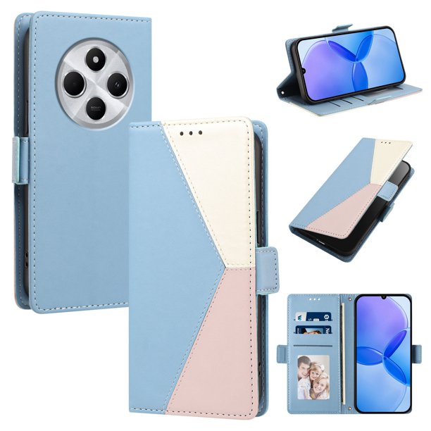 Cartera para Xiaomi Redmi 17C en PU Tricolor, Funda con Solapa, Azul Claro