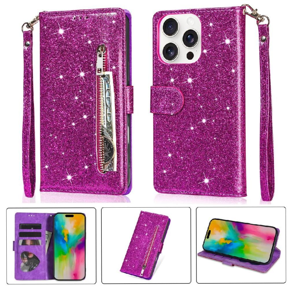 Foxdock - Funda Para Elegante Funda Iphone 16 Pro Max Glitter Con Cremallera-ideal Para El Uso Diario