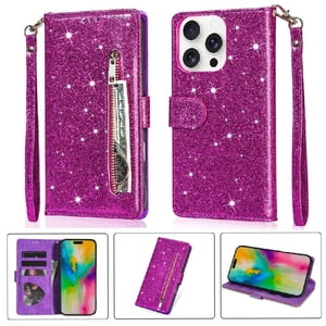 Foxdock - Funda Para Elegante Funda Iphone 16 Pro Max Glitter Con Cremallera-Ideal Para El Uso Diario