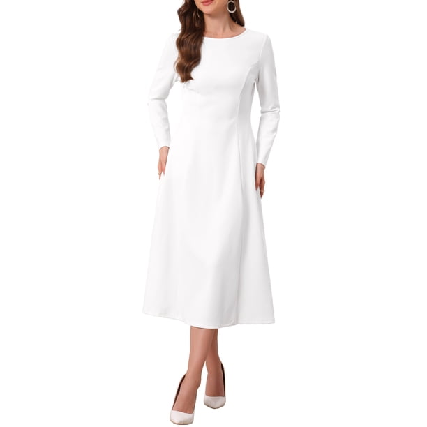 INSPIRE CHIC Vestido de manga larga para mujer Invitada de boda Formal Cóctel Cuello redondo Vestido largo línea A XL Blanco