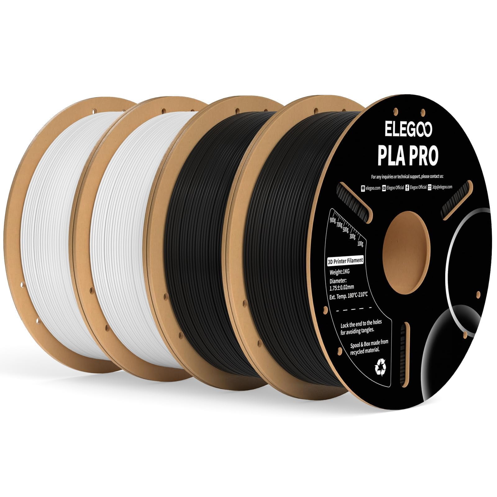 Filamento Para Impresora 3d Elegoo Pla Pro, 1,75 Mm, Blanco Y Negro, 4 Kg