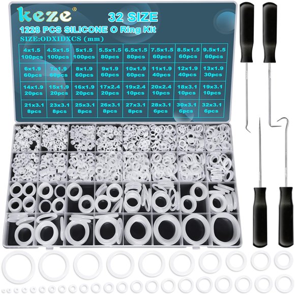 Kit surtido de anillos tóricos Keze, 1228 unidades, 32 tamaños, aptos para uso alimentario