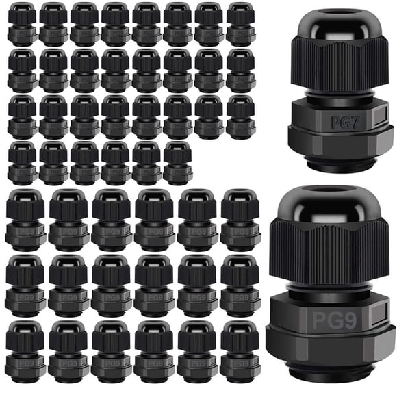 Prensaestopas Gebildet PG7 30 piezas + PG9 20 piezas, impermeables, color negro