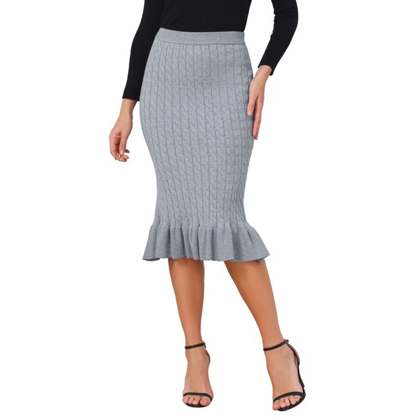 INSPIRE CHIC Falda de Punto de Sirena para Mujer Cintura Alta Elástica Ajustada Casual Fishtail Sweater Midi Faldas M Gris
