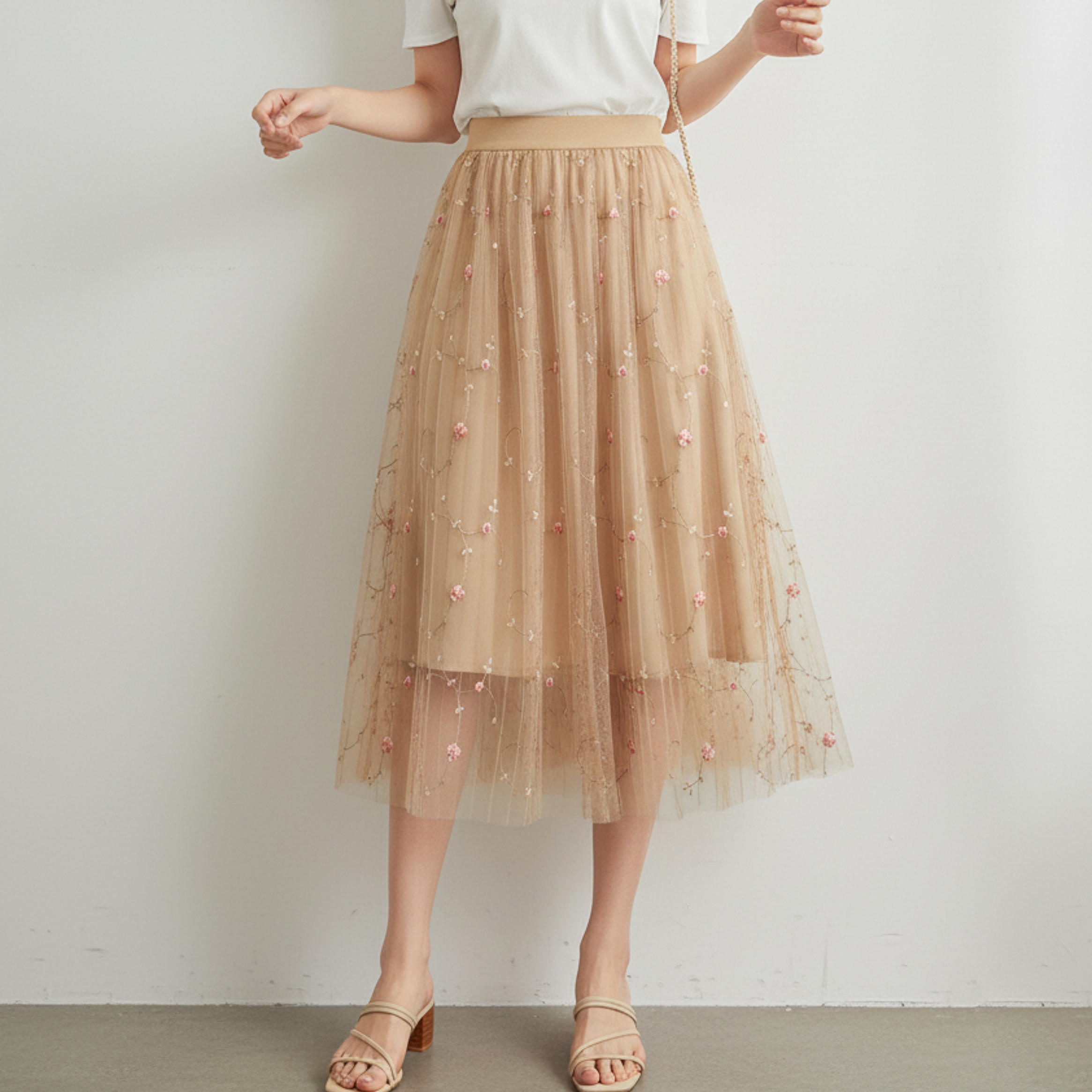 Flix Line - Maxifalda Larga Mujer Diseño Con Plumas