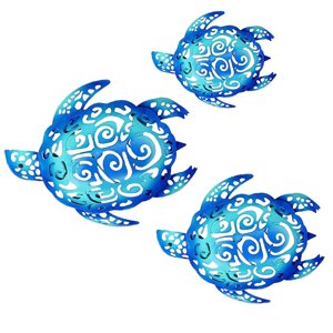Magideal - 3 Uds Tema De Tortuga Pared Arte Tortuga Estatuilla, Vida Marina Tema Pared Decoración Colgante Para Jardín Baño Patio Dormitorio Decoración Azul