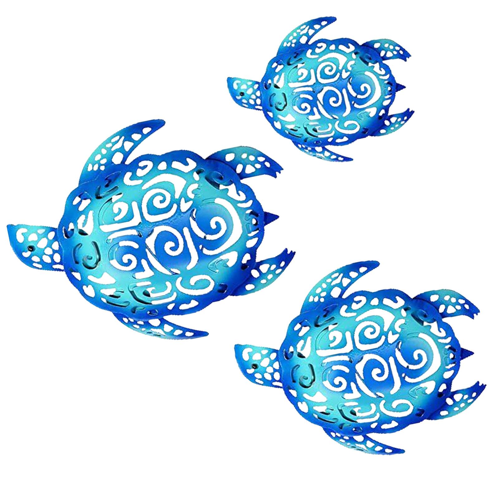 Magideal - 3 Uds Tema De Tortuga Pared Arte Tortuga Estatuilla, Vida Marina Tema Pared Decoración Colgante Para Jardín Baño Patio Dormitorio Decoración Azul