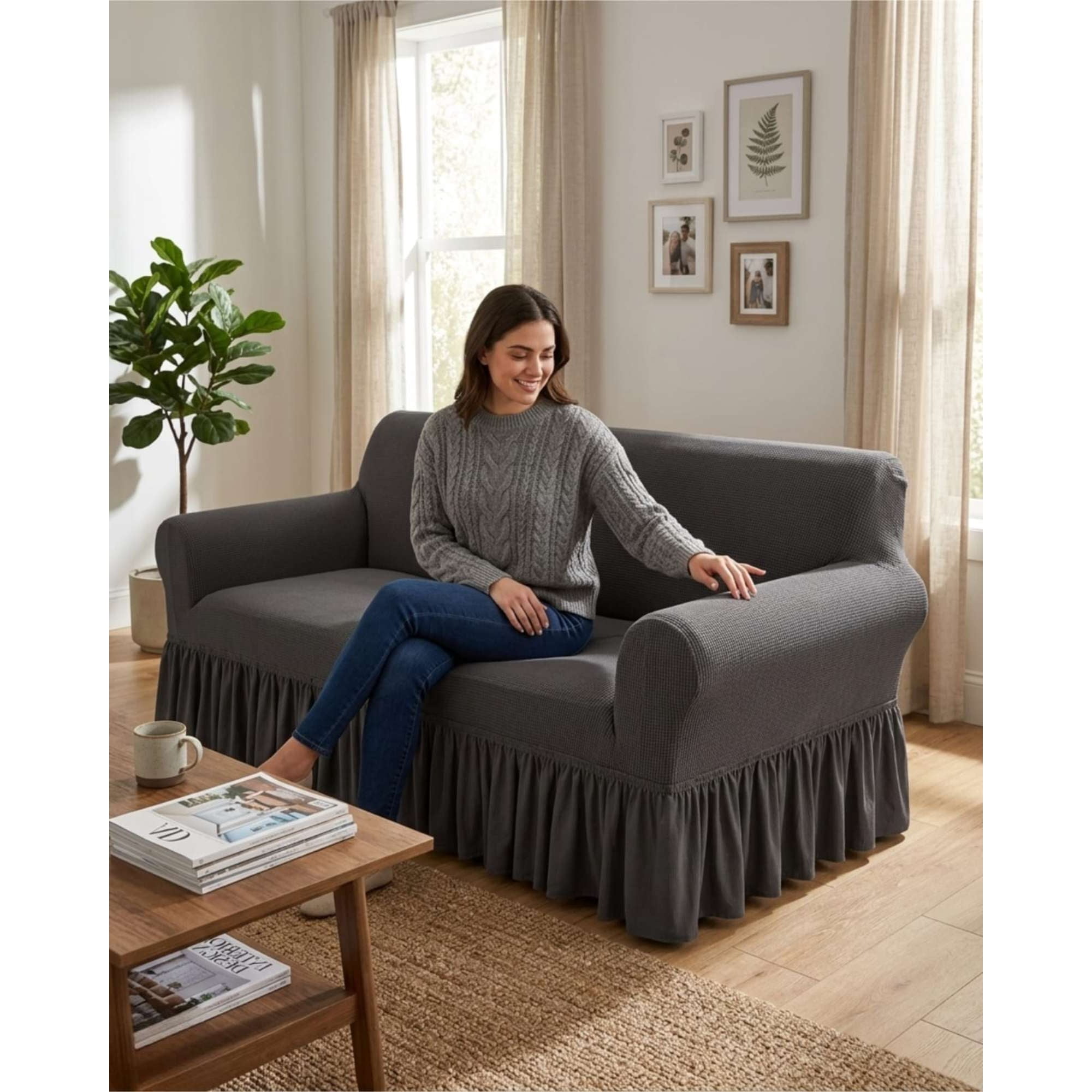 Mylhogar - Funda Cubre Sofa De 3 Cuerpos Con Faldon Elegante