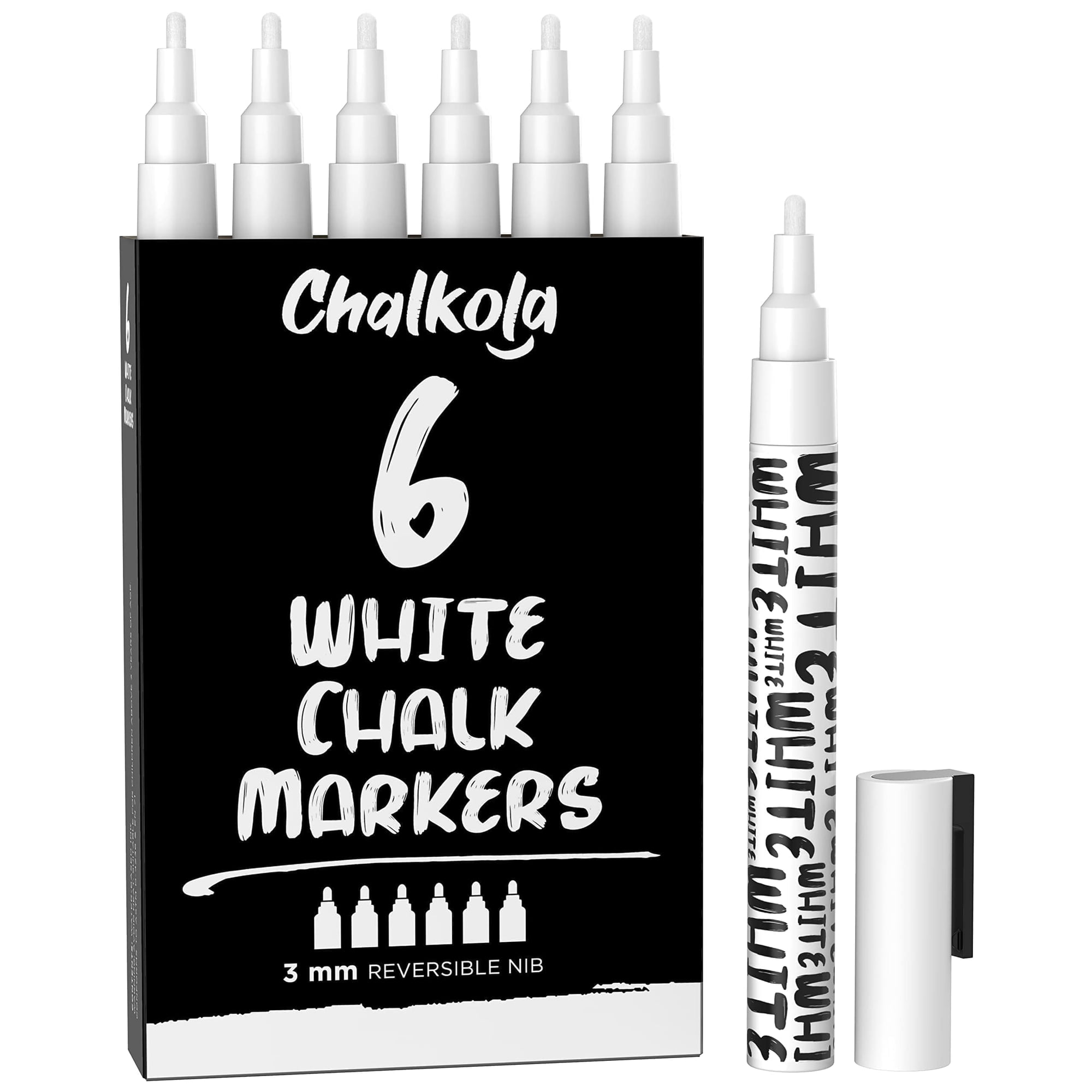 Marcadores De Tiza Chalkola, Líquido De Borrado En Seco, Blanco, 3 Mm, Juego De 6
