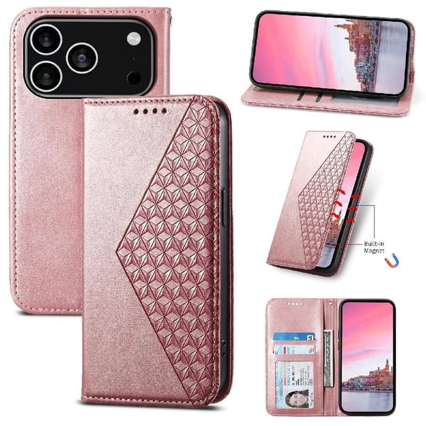 Funda Flip FOXDOCK para iPhone 17 Pro , Estilo Billetera con Diseño Rombo, Correa de Mano y Soporte, Uso Diario