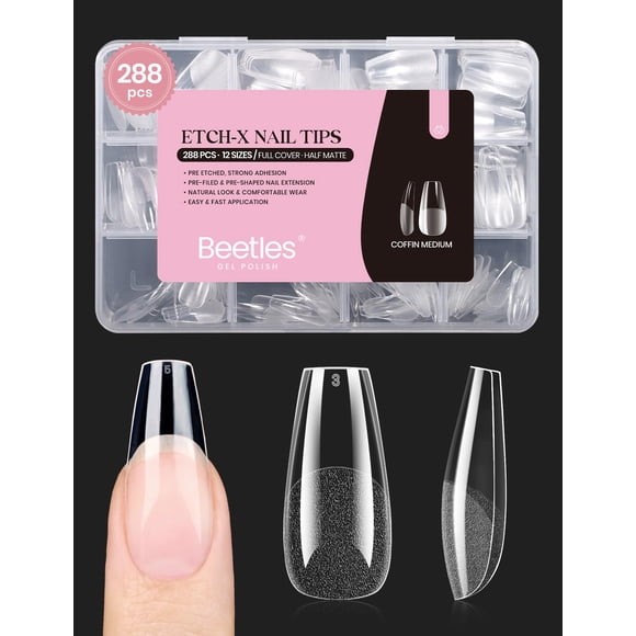 Kit de puntas de uñas Beetles Gel, tamaño mediano, grabado en ataúd, 288 unidades