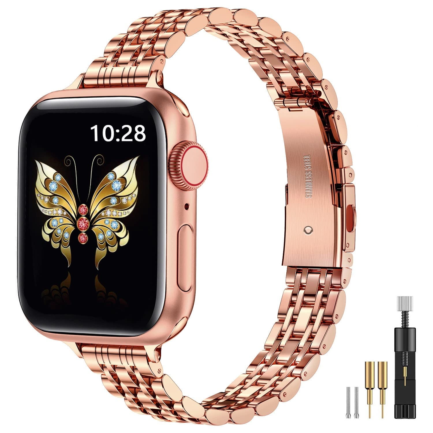 Correa Para Apple Watch Miohhr, Delgada, Metal, 42 Mm, Oro Rosa