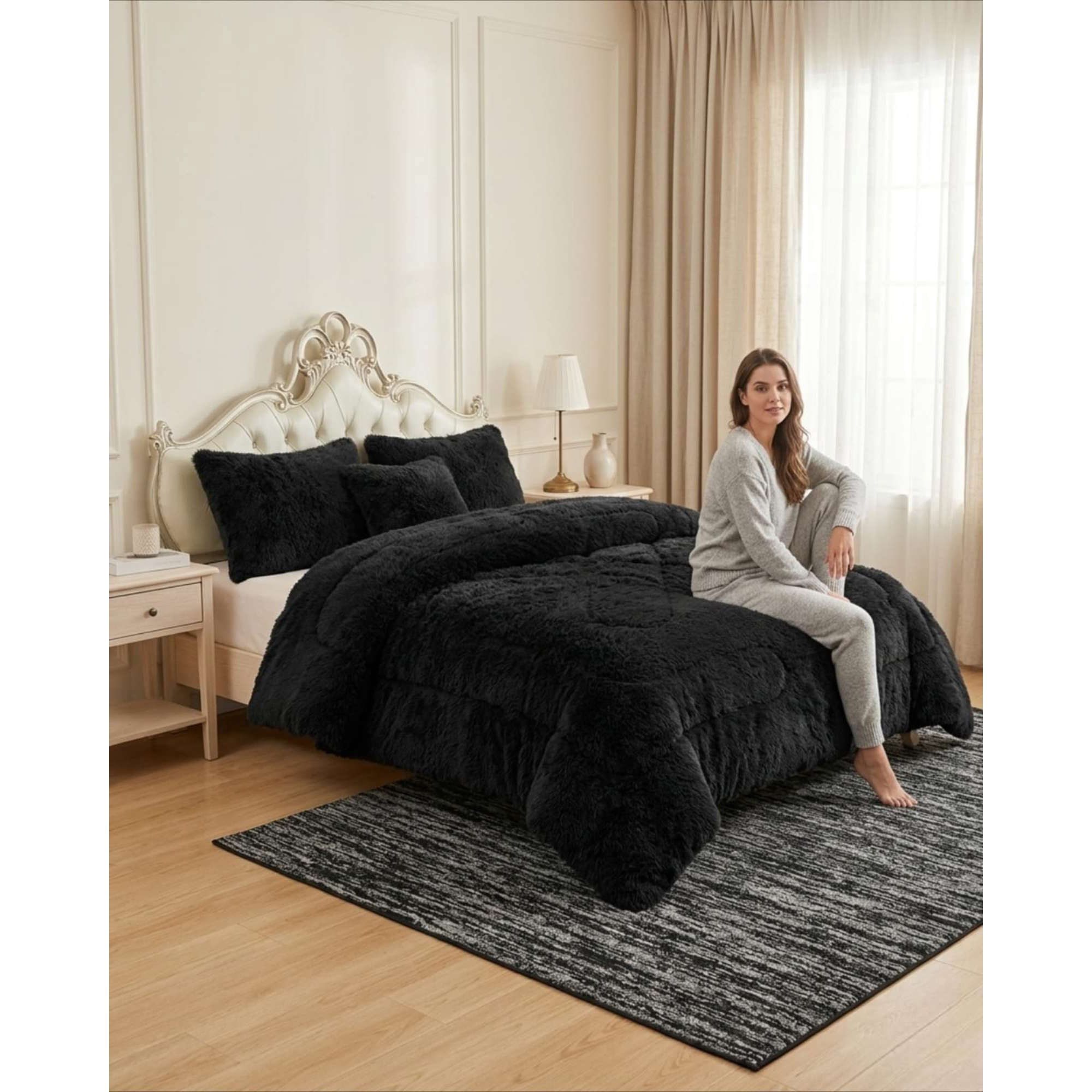 Todo Para El Hogar - Plumón Pelo Largo 1,5 Plazas Acolchado Invierno + Fundas