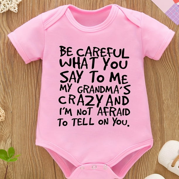 Newborn Infant Short Sleeve Romper "BE CAREFUL" Print Crew Neck Bodysuit Onesies For Baby Girls Toddler Summer Clothes
