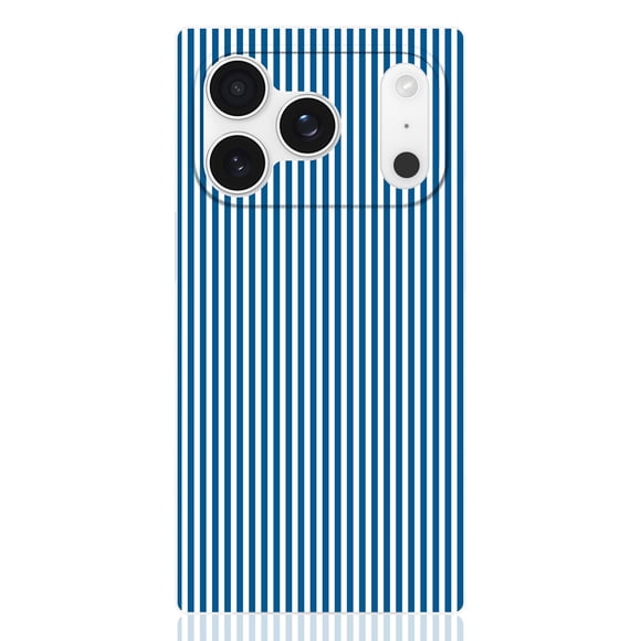 Funda Square oficial de FLAUNT para iPhone 17 Pro Max con rayas Oxford azul y blanco
