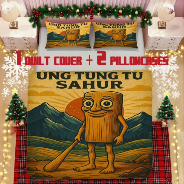 Vintage Stick Character Soft Printed Bedding Set Polyester Fabric Zipper Closure Machine Washable