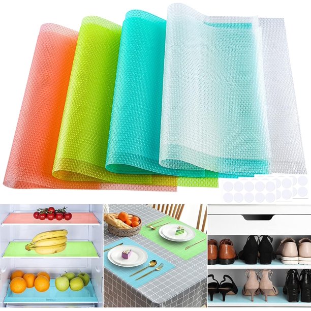 Paquete de 8 revestimientos para refrigerador, 17,7 x 12 pulgadas, lavables, recortables para estantes de vidrio, cajones de gabinetes de cocina, manteles individuales de plástico impermeables con 4 c