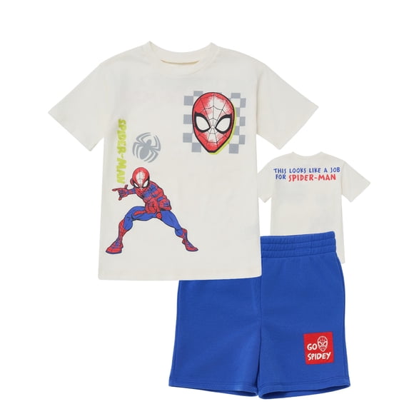 Conjunto de ropa Marvel Boys Spiderman, camiseta y pantalones cortos 2T, color marfil