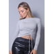thumbnail image 1 of Saronite Blusa de Punto de Rayón con Cuello Redondo, Manga Larga, Fruncido y Nudo Frontal, Basics, Color Gris Jaspeado (para Mujer), 1 of 5