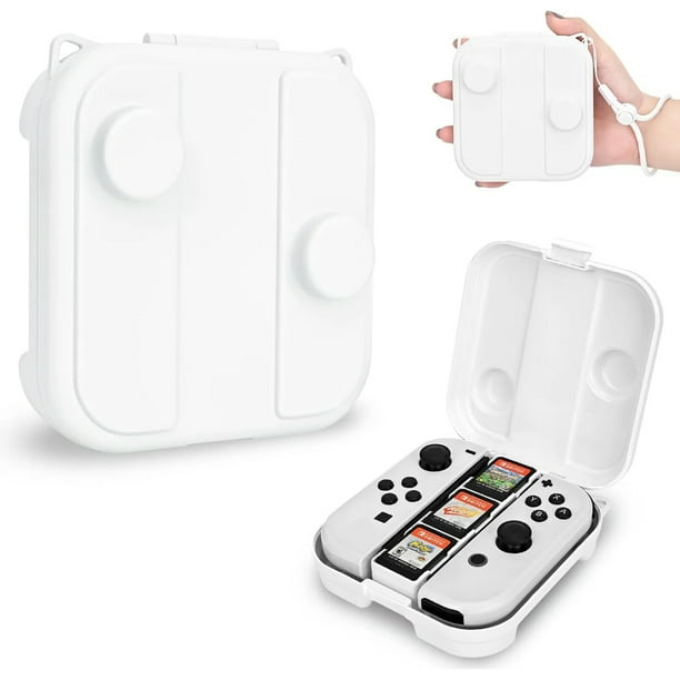 Estuche portátil para guardar los Joycons de Switch/OLED, diseño de gancho de gato, caja protectora de transporte para viajes con ranuras para tarjetas de juego y cordón -Blanco