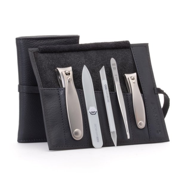 Cortaúñas GERMANIKURE 5 piezas Estuche de cuero negro