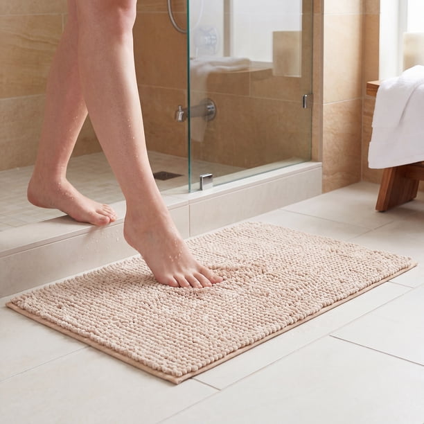 Alfombras de baño REGALWOVEN, alfombras de baño suaves y esponjosas de microfibra extra gruesa antideslizante color caqui 20" x 32"