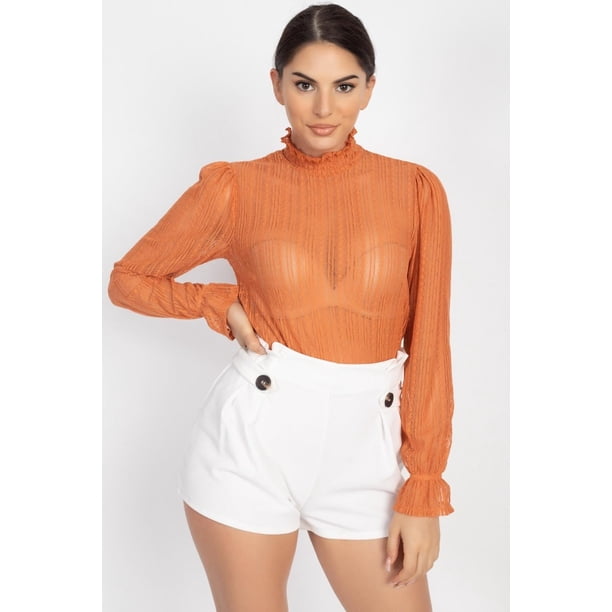 Top de Encaje con Cuello Simulado y Volantes