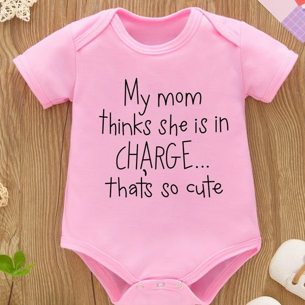 Lovely Baby Girls & Boys Romper "MY MOM THINKS " Print Crew Neck Bodysuit Onesies