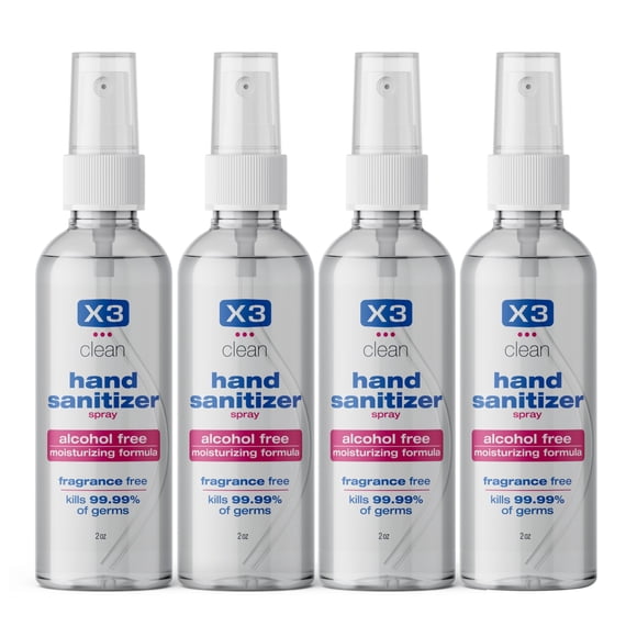 Spray desinfectante para manos X3 Clean sin alcohol, 60 ml (paquete de 4)