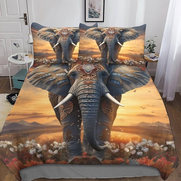 Juego de funda nórdica con estampado de elefante, juego de ropa de cama con funda nórdica y fundas de almohada con estampado 3D creativo, microfibra suave para adultos, adolescentes y niños,