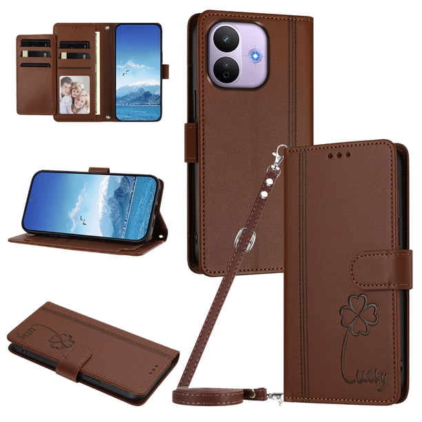 Funda Cartera Trébol para Xiaomi Redmi Note 17 Pro 5G con Ranuras Tarjetas y Carga Inalámbrica Marrón