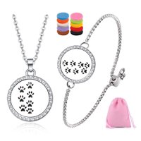 Set Collar Y Pulsera Heshpaws Locket Acero Inoxidable Ajustable Con 33 Almohadillas Reutilizables Para Aceites Esenciales