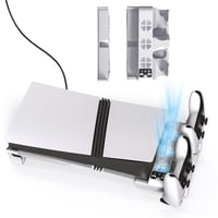 Genérico - Soporte De Refrigeración Horizontal Con Ventilador De 3 Niveles Y Cargador De 2 Mandos Para Playstation 5 Slim/Pro, Estación De Refrigeración Con Sistema De Refrigeración Ajustable-Blanco