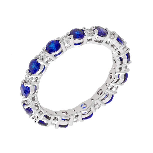 Anillo ELEGANT CONFETTI Paris chapado en oro blanco de 18 quilates con circonita cúbica azul