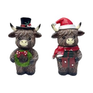 Bothyi - 2 Estatuas De Vaca De Las Tierras Altas, Elegante Adorno De Resina Para Dormitorio, Estudio, Sala De Festivales.