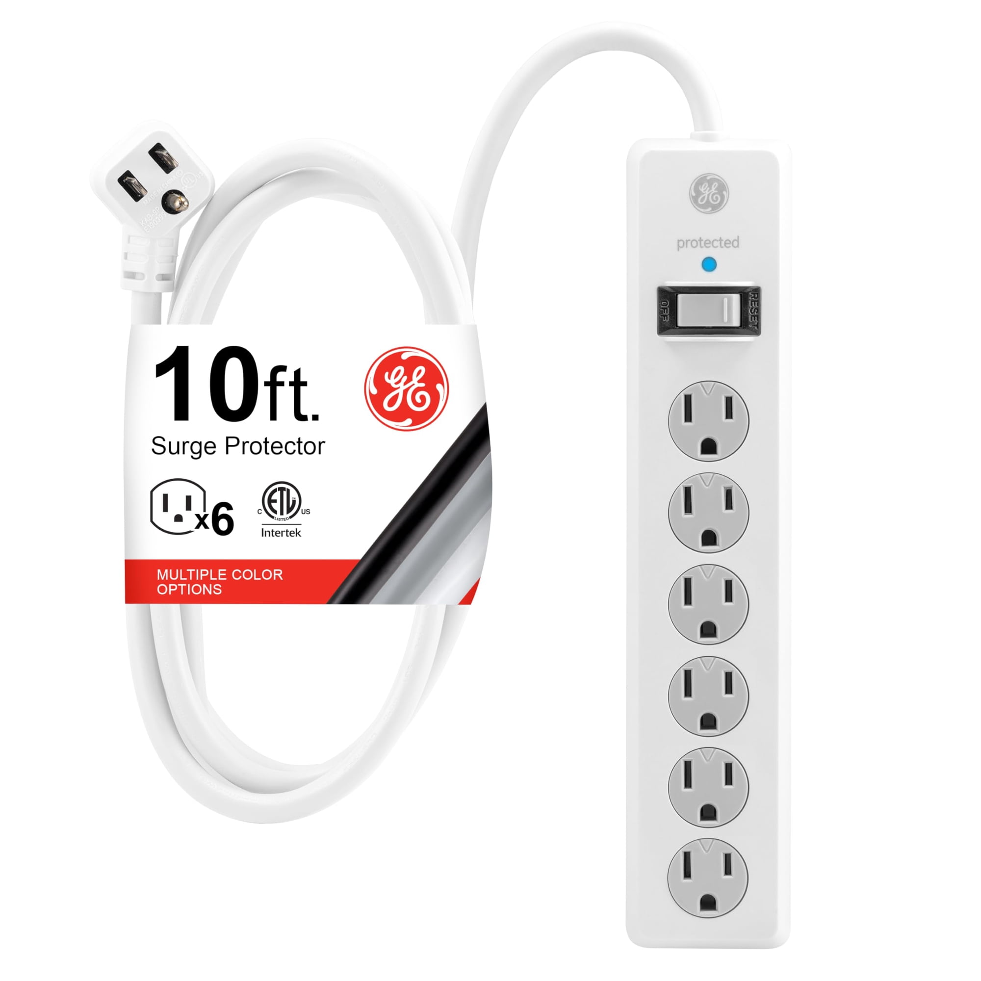 Cable De Extensión Surge Protector Ge De 6 Salidas, 800 Julios Y 10 Pies