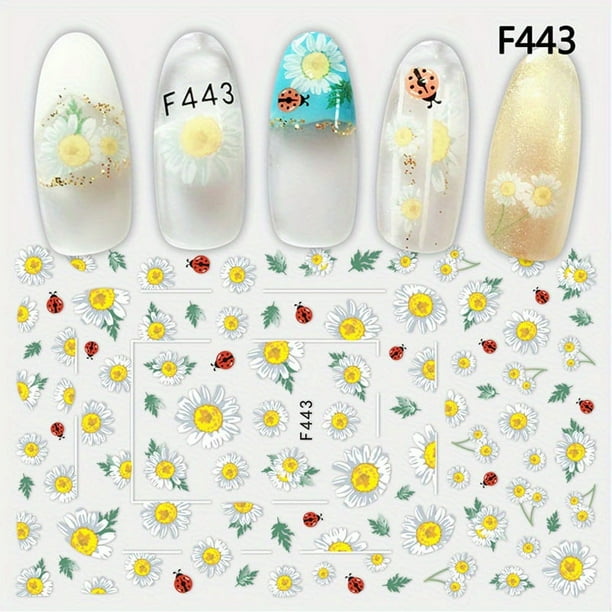 Elegant 3D Floral Nail Art Stickers - Plum Blossom, Sunflower, and Flower Sliders - Self-Adhesive Manicure Decoration