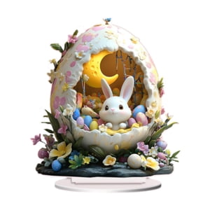 Magideal - Estatuilla De Conejo De Pascua, Figura De Conejo, Escultura De Estatua De Conejo Rústica Acrílica De Granja, Para Mesa Navideña, Regalo De Cumpleaños 18X20Cm