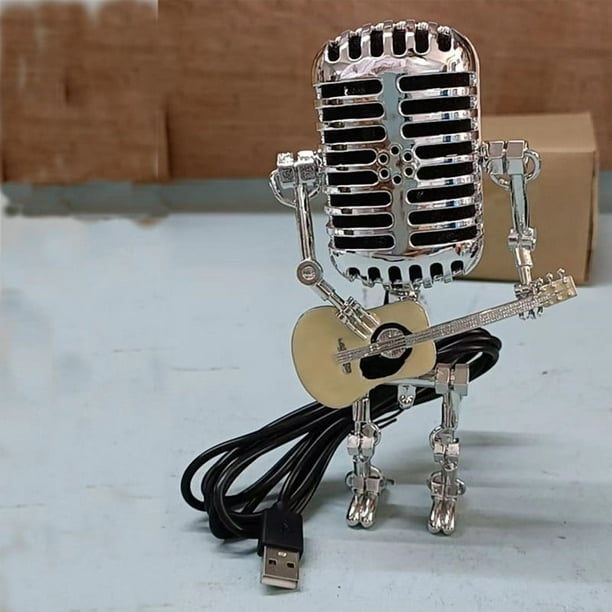 1pc Vintage Microphone Robot Desk Lamp, Metal Microphone Robot Lamp With Mini Guitar, Robot Touch Dimmer Lamp, Vintage Light Home Decor Nightstand Desk Lamp For Bedroom, Bar, Restaurant