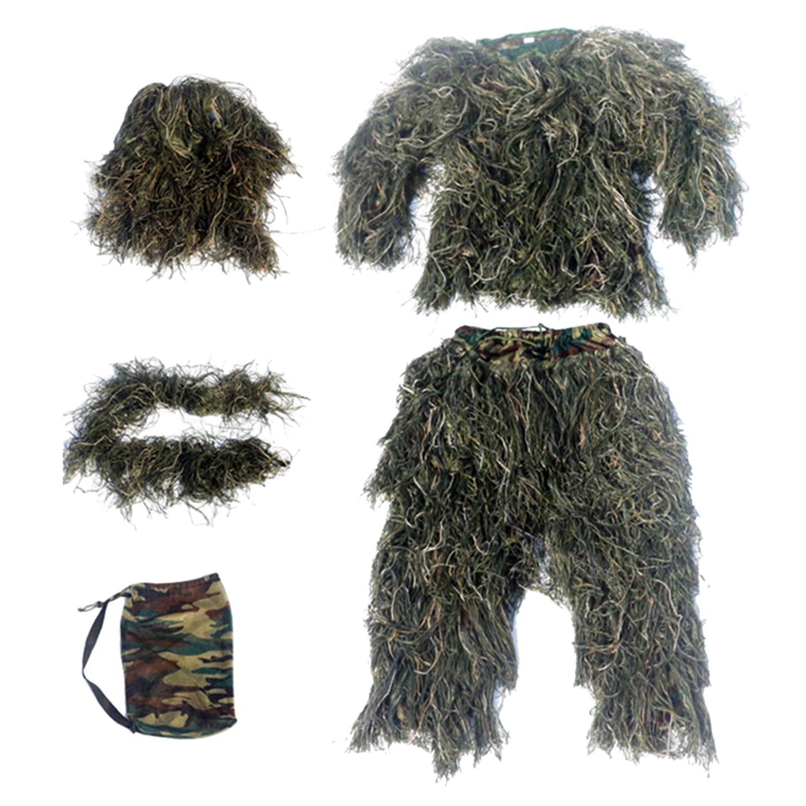 Magideal - Traje Ghillie Para Hombres Pantalones Sombrero Disfraz De Bosque Con Bolsa De Almacenamiento Conjunto De Uniforme Para Observación De Aves Jardinería Verde
