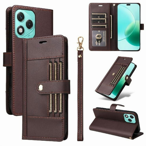 FOXDOCK Funda tipo Cartera para Honor 400 Lite – Cubierta de Cuero PU con Múltiples Ranuras, Bolsillo para Efectivo y Correa de Muñeca
