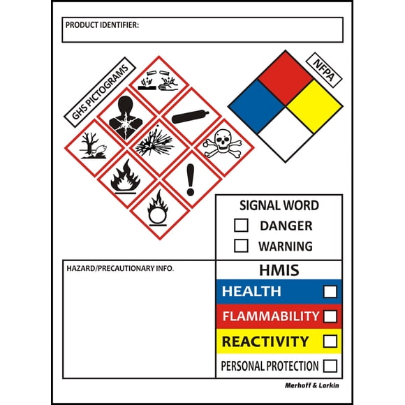 Etiquetas de datos SDS OSHA Merhoff & Larkin, 10,2 x 7,6 cm, 100 rollos