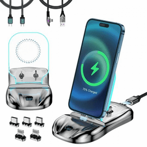 Genérico - Estación De Carga Magnética 3 En 1 100W Cargador Rápido Con Usb-C Y Cable Para Iphone 15/14/13, Soporte De Teléfono, Almohadilla De Carga Inalámbrica.-Negro