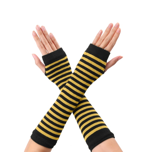 GUANTES SIN DEDOS PARA MUJER INSPIRE CHIC, GUANTES DE BRAZO TEJIDOS CON ESTAMPADO, LARGO HASTA EL CODO, AMARILLO NEGRO
