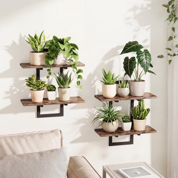 Estantes flotantes de pared Bamworld, paquete de 2, marrón, soporte para plantas