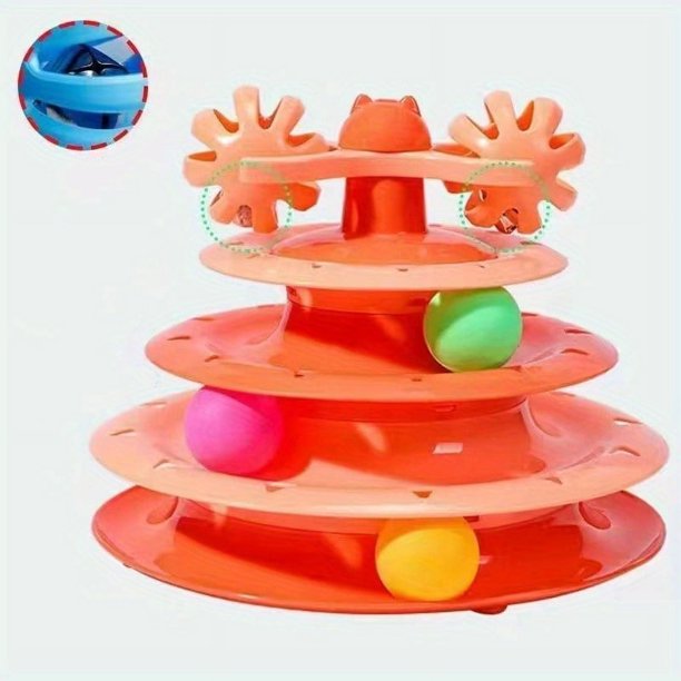 Cat Toy Roller 4-Level Turntable Cat Toy Balls With Three Colorful Balls Turntable Interactive Kitten Fun Mental Physical Exercise Puzzle Toys