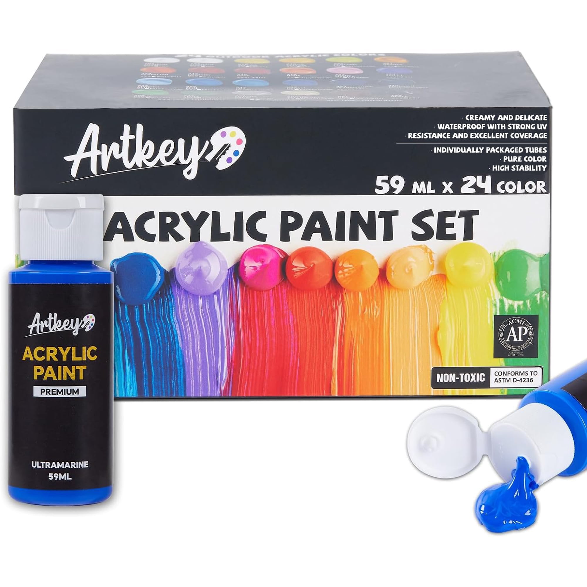 Artkey - Set De Pintura Acrílica 24 Colores 59 Ml Artistas Profesionales